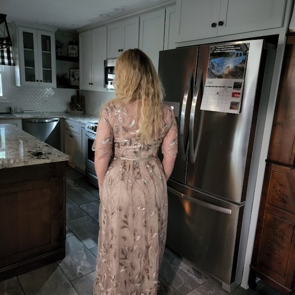 Adrianna Papell Embroidered Knit Long Ball Gown w/ Elbow Sleeves Brand NWT - Picture 11 of 11